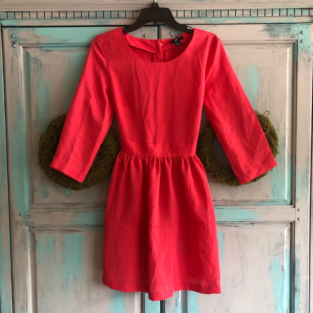 H&M bright coral pink short dress
